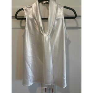 Nine West Womens White Sleeveless Tie Neck Blouse Top Size Medium dressy preppy